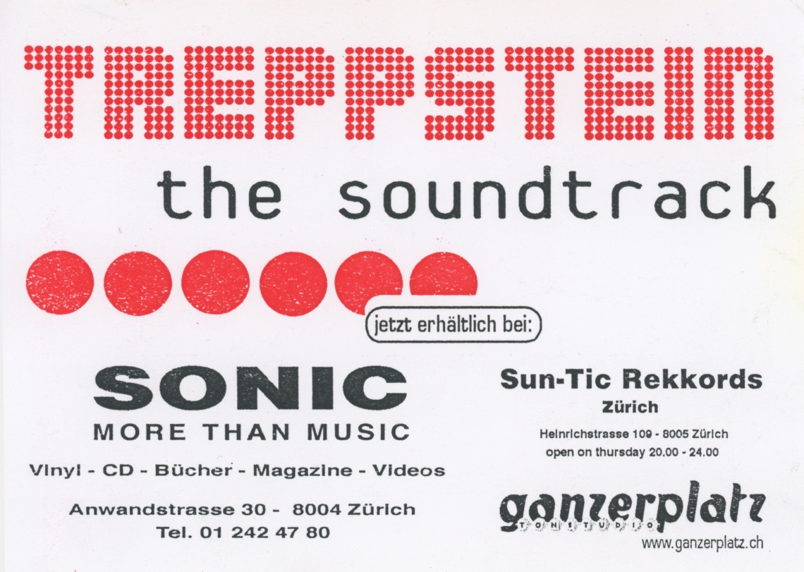 Treppstein the Soundtrack vinyl record, Sonic record store flyer, Zürich, 1997