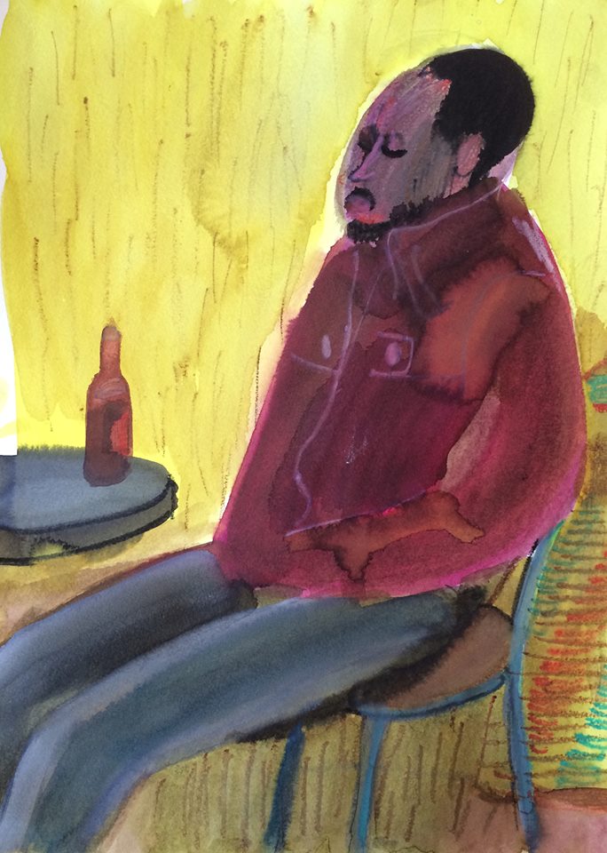 Anna Lukashevsky "Eritrean in leather coat", ink on paper, 25/35, 2015