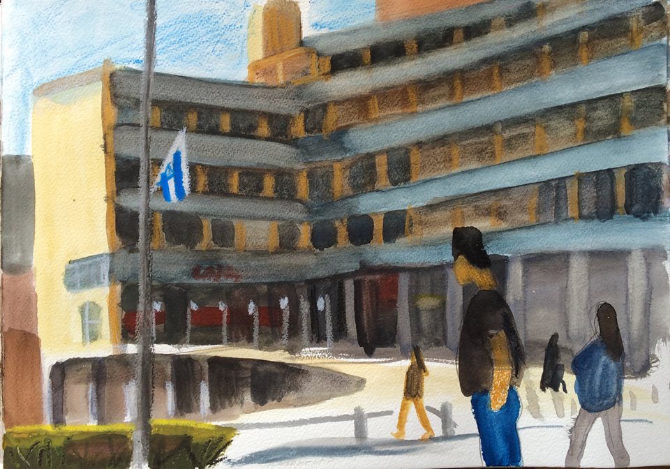 Anna Lukashevsky "Herzl Street", watercolor on paper, 30/40, 2015