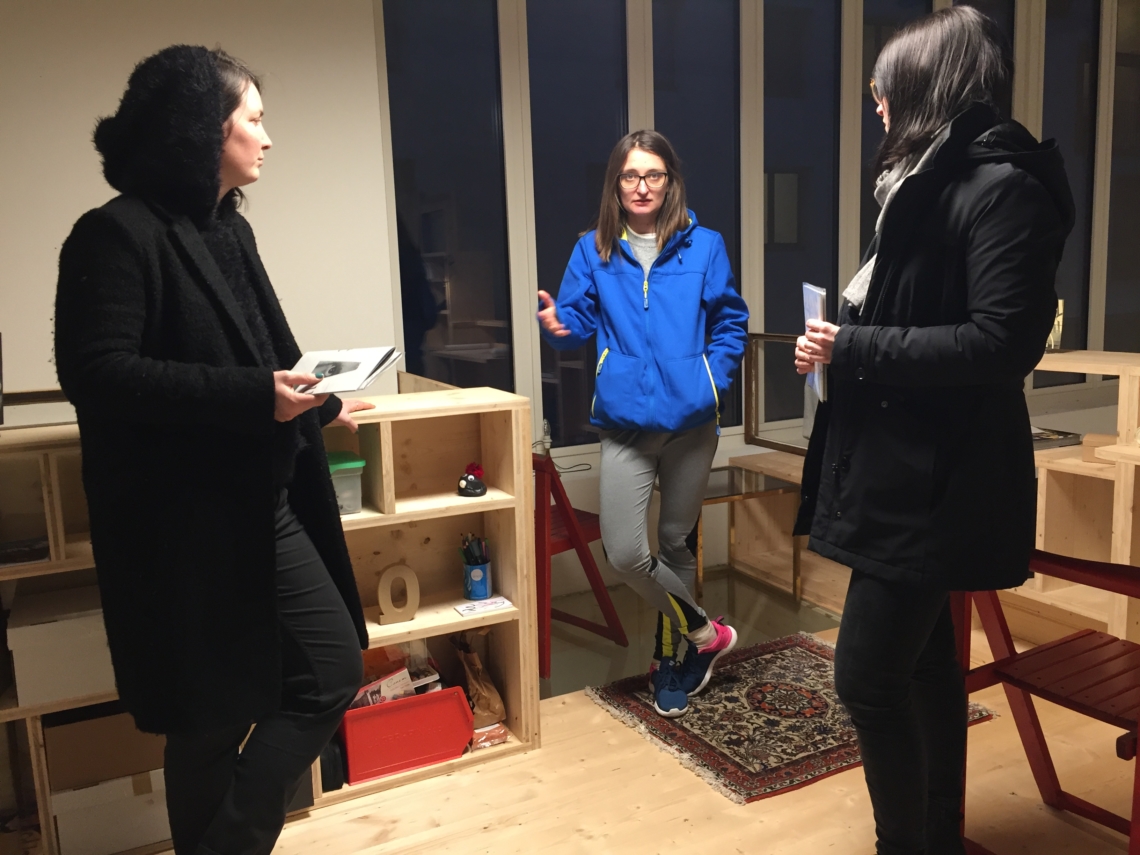 meeting at the studio with curator Alessandra Gabaglio and artist Marta Margnetti