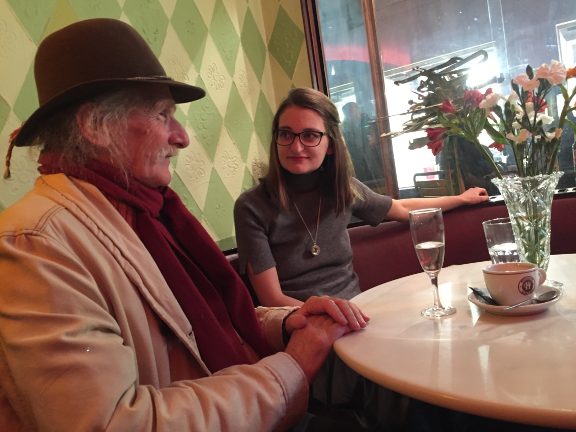 Daniela in conversation with artist Manuel Halpern, at legendary Züri Bar