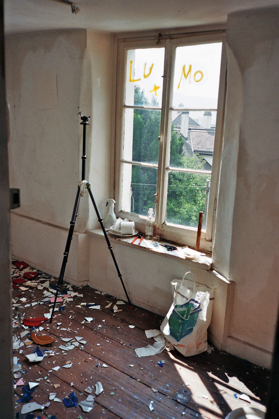 Vorbereitung zur Ausstellung, Ruth Erdt "Hunde, Hasen und Wurfgeschosse", message salon Rigiplatz, Zürich 