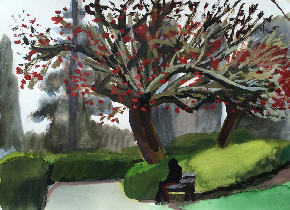 Anna Lukashevsky "In the park" tempera on paper, 30/40, 2015