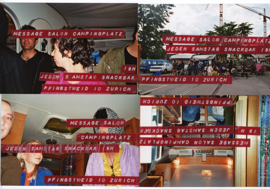 Esther Eppstein, Flyer message salon Campingplatz, Pfingstweidstrasse, Zürich