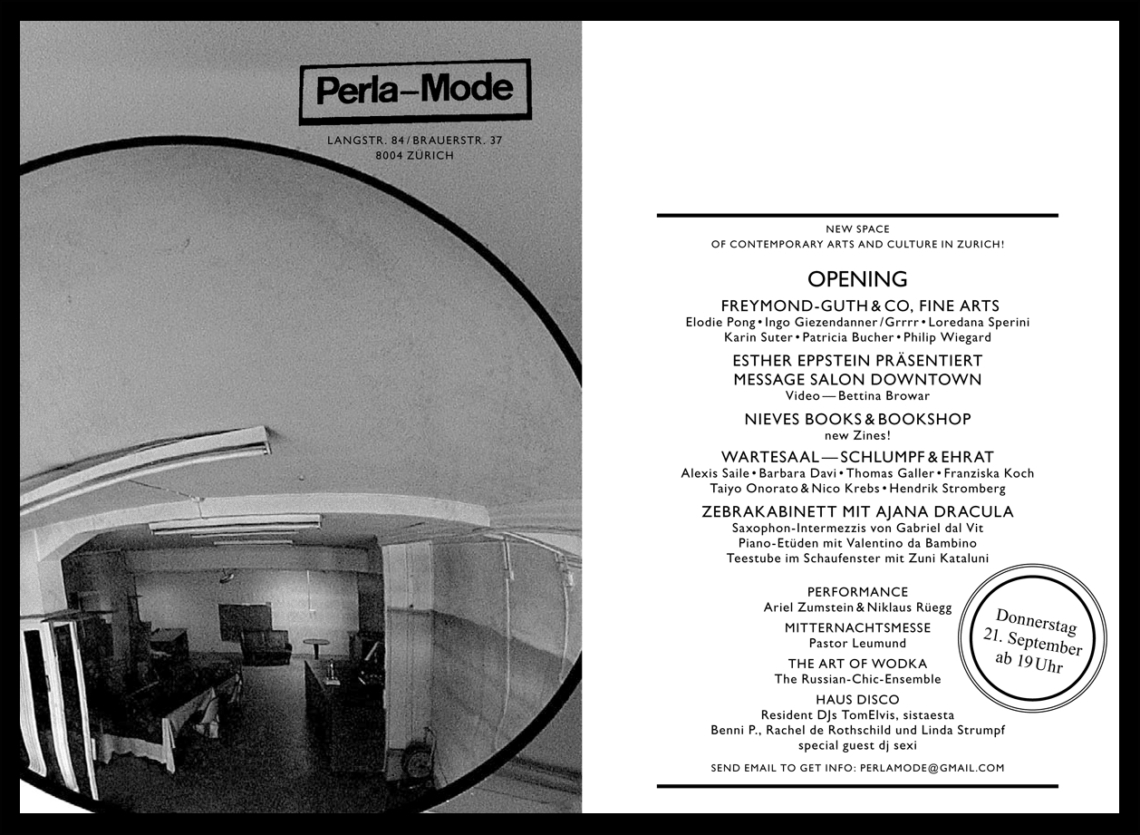 Einladungskarte Perla-Mode Eröffnung, 21. September 2006, Grafik Adrian Ehrat