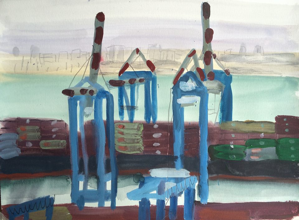 Anna Lukashevsky "Port at evening", watercolor on paper, 20/30, 2015
