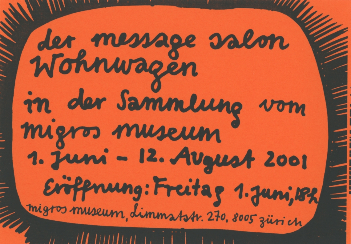 Esther Eppstein "der message salon Wohnwagen in der Sammlung des Migros Museum Zürich", Flyer