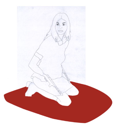 Irene Düring "arms of destiny", 2003, Bleistift auf Transparentpapier, Filz, 35x25 cm
