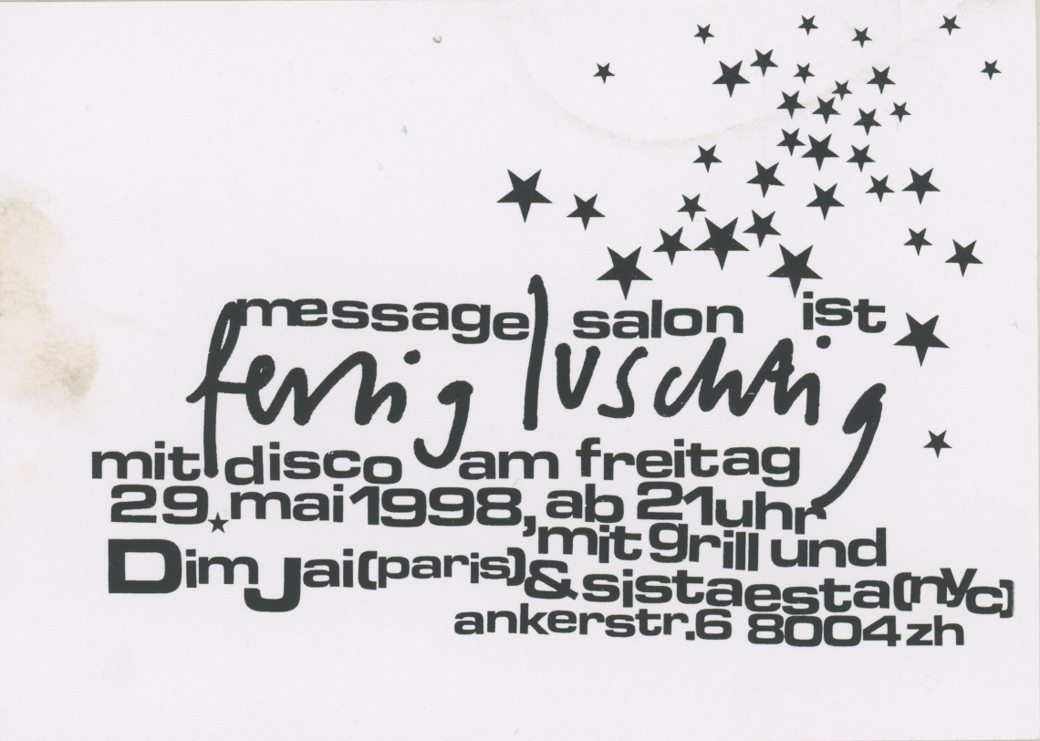 Esther Eppstein, Flyer message salon Ankerstrasse, Zurich 